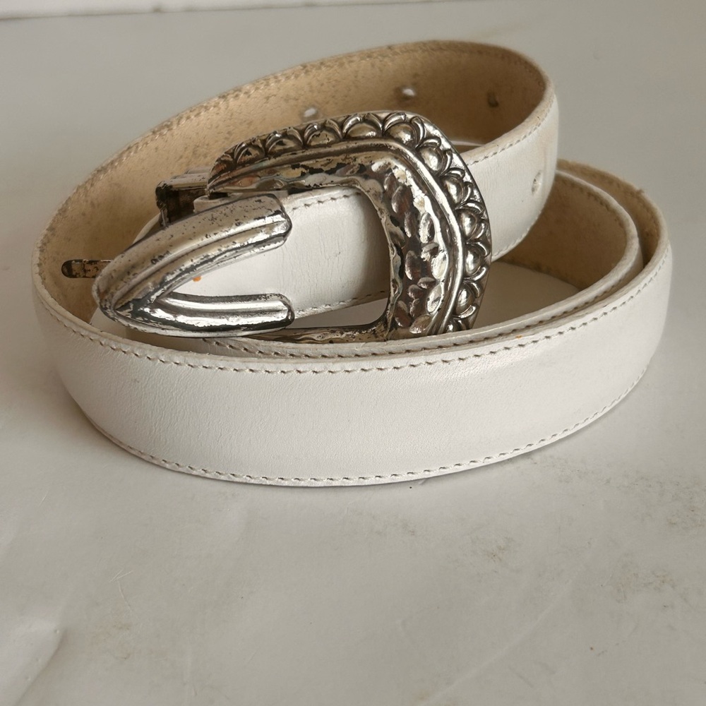 Brighton White Belt with Silver Buckle